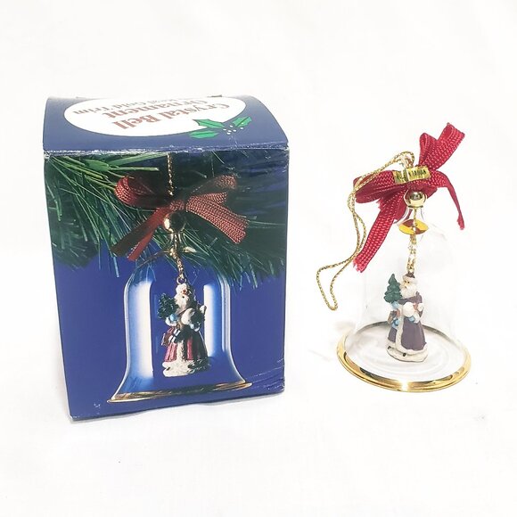 Crystal Bell Santa Christmas Ornament 3" Resin Giftco Taiwan Vintage - Picture 1 of 8